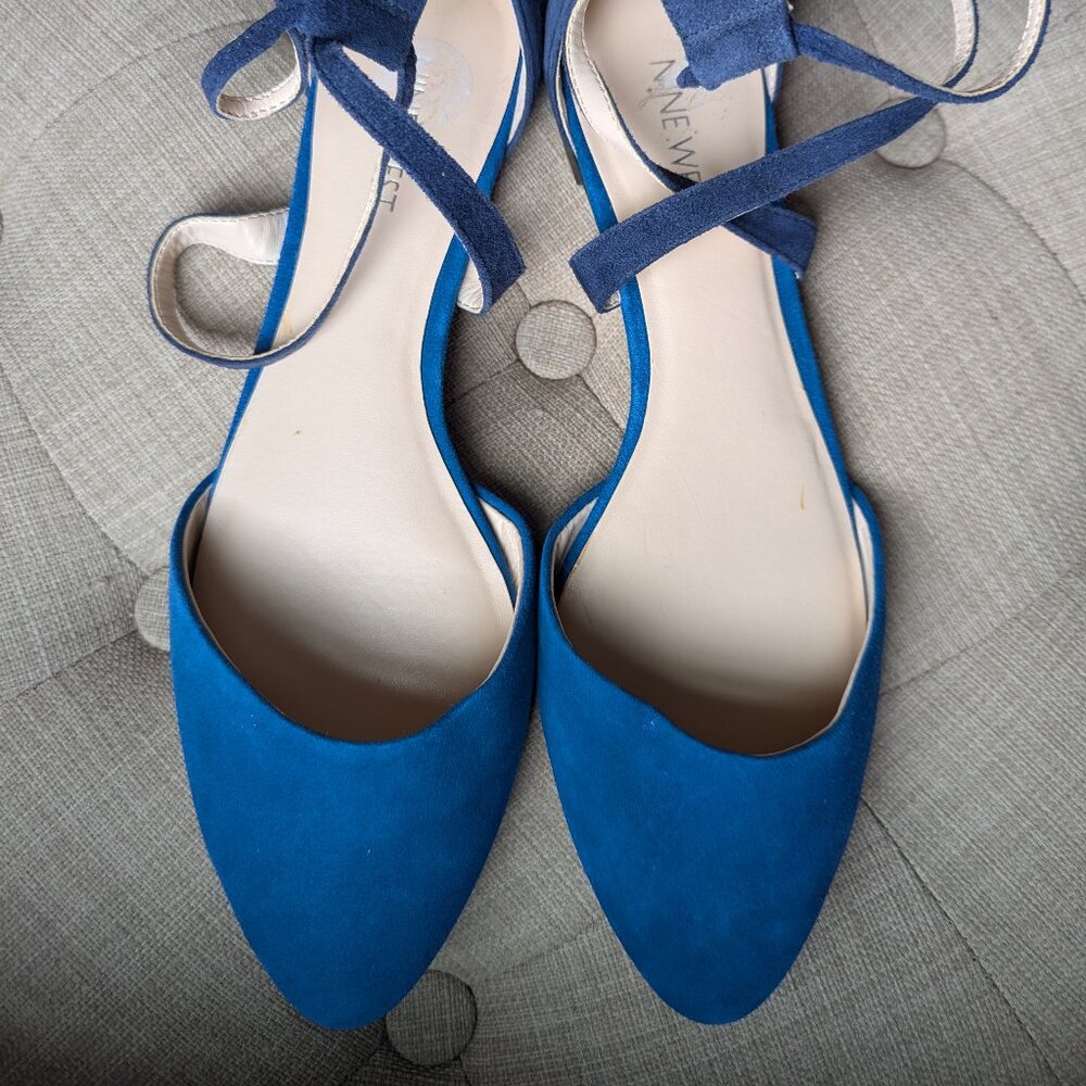 Nine West suede pointed toe strappy flats 2 blues - size 7.5